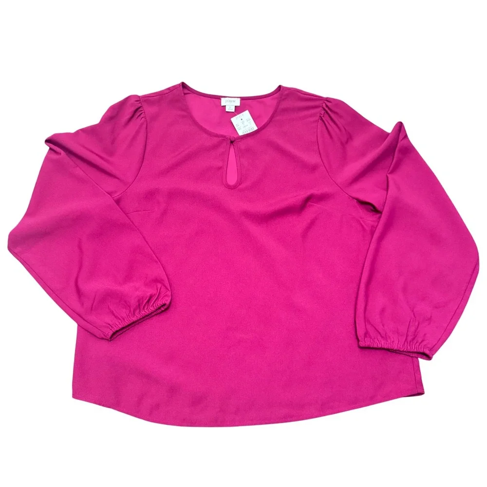 New‎ J. Crew Burgundy  Long Sleeve Keyhole Neck Blouse Top Women's Size L
